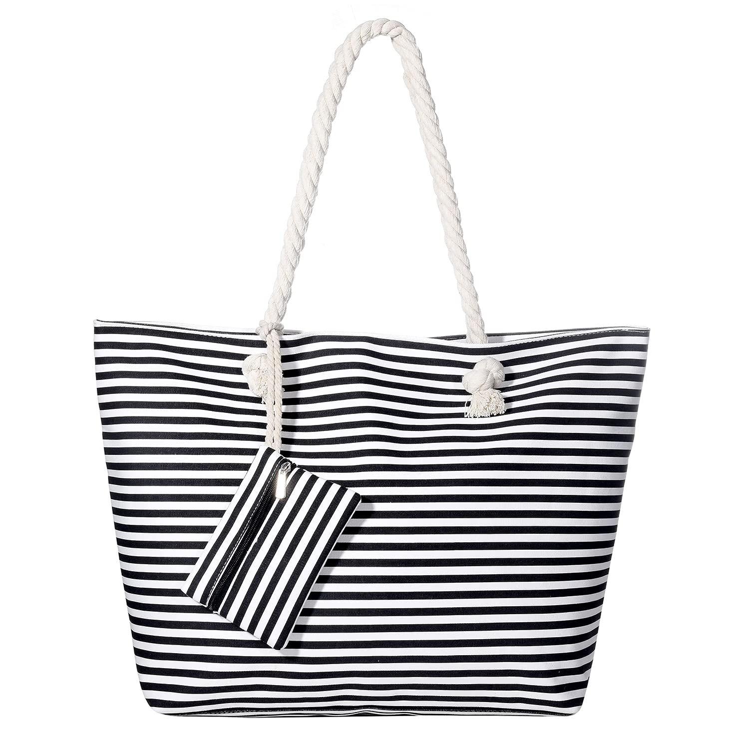 MASADA Large beach bag water resistant with zip Small black stripes