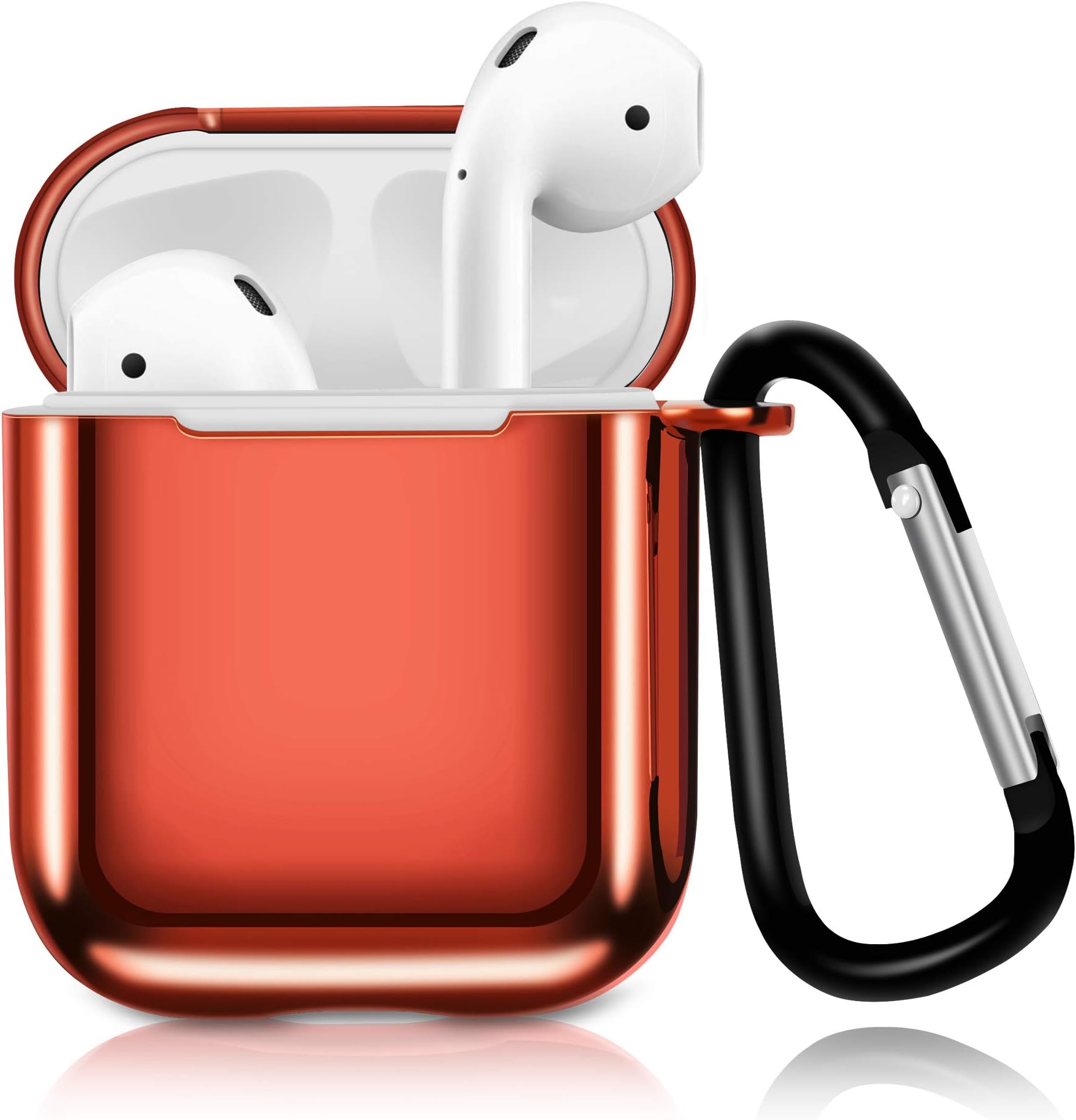 DEFBSC TPU Plating AirPods case with Carabiner, Support Wireless Charging,Compatible with Apple Airpods 1&2, Anti-lost Dustproof Shockproof AirPods Accessories Red