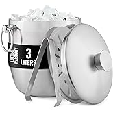 Zulay Kitchen Premium Stainless Steel Double-Wall Insulated Ice Bucket Kit – 3L, Leak-Proof, Stylish Drink Cooler for Parties, Cocktails, Wine, and Whiskey – Perfect for Home & Bar Use
