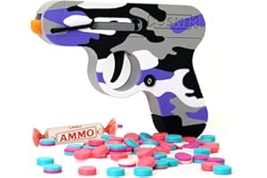 WANTEDWALRUS Toy Gun That Shoots Candy - The Smartee Shooter - Shoots Fast and Far - Over 40 feet & Over 70 fps. Working Magazine & Slide. 5 Packs of Candy & 20 Pieces of Plastic Ammo. (Purple Camo)