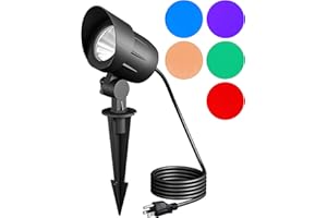 EDISHINE Christmas 120V Spotlight Outdoor, Plug in Outdoor LED Spot Light with 5 Lenses, 10W 900LM 5000K, One-Piece Die-cast Aluminum, IP65 Landscape Lighting for Holiday Yard Flag Tree