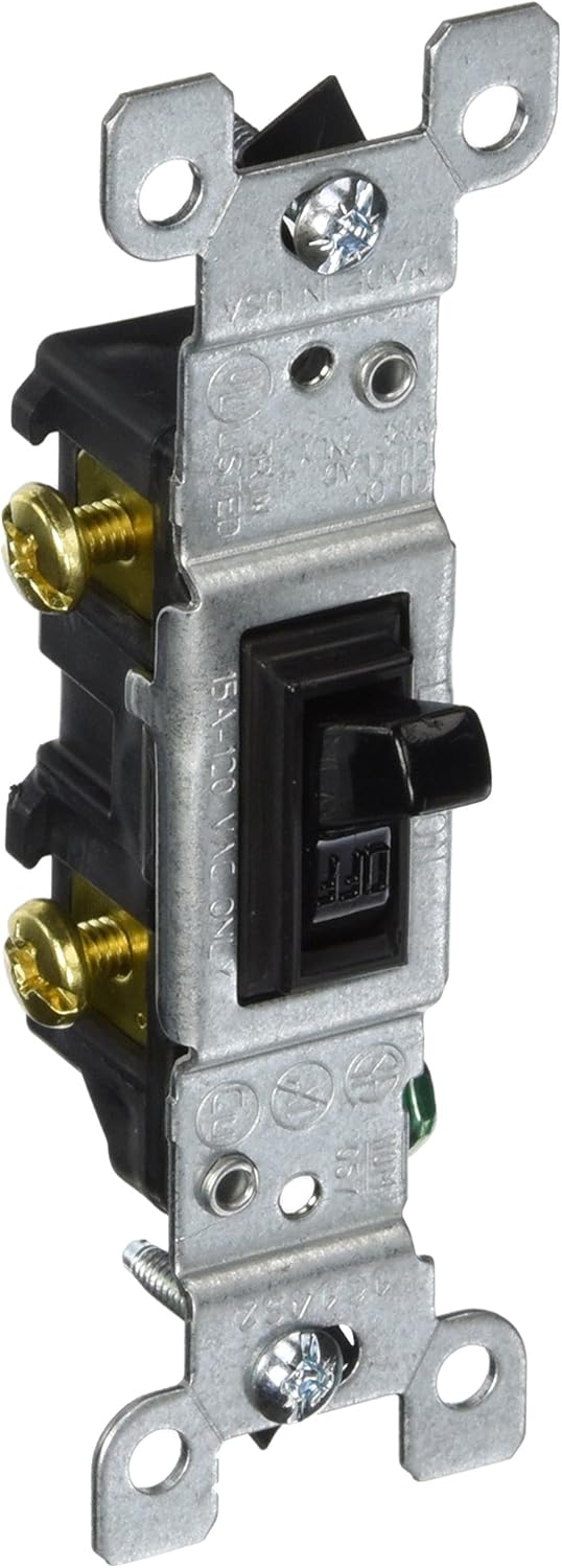 Leviton 1451-2E 15 Amp, 120 Volt, Toggle Framed Single-Pole AC Quiet Switch, Residential Grade, Grounding, Black - Wall Light Switches - 
