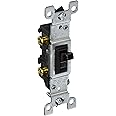 Leviton 1451-2E 15 Amp, 120 Volt, Toggle Framed Single-Pole AC Quiet Switch, Residential Grade, Grounding, Black