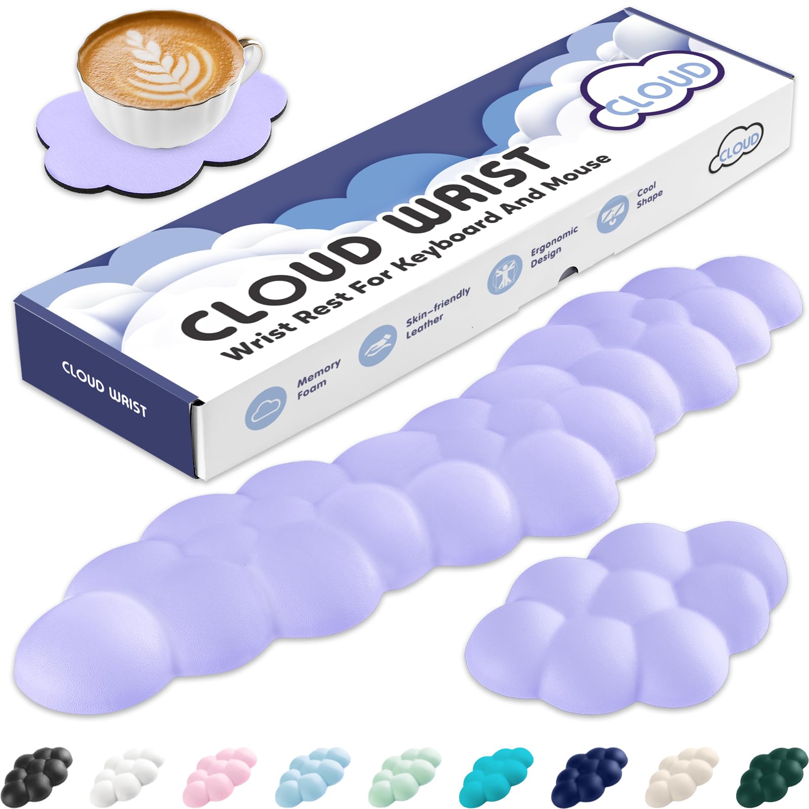 Photo 1 of *Keyboard rest only* Sushret Cloud Wrist Rest for Keyboard and Mouse, Memory Foam PU Leather Keyboard Wrist Rest with Ergonomic Support, Non-Slip Base, Cute Arm Rest Pad & Palm Cushion, Office Desk Accessory, Purple