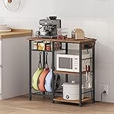 MAHANCRIS Bakers Rack with Power Outlet, Microwave Stand with Adjustable Mesh Rack, Coffee Bar Station, Kitchen Storage Racks