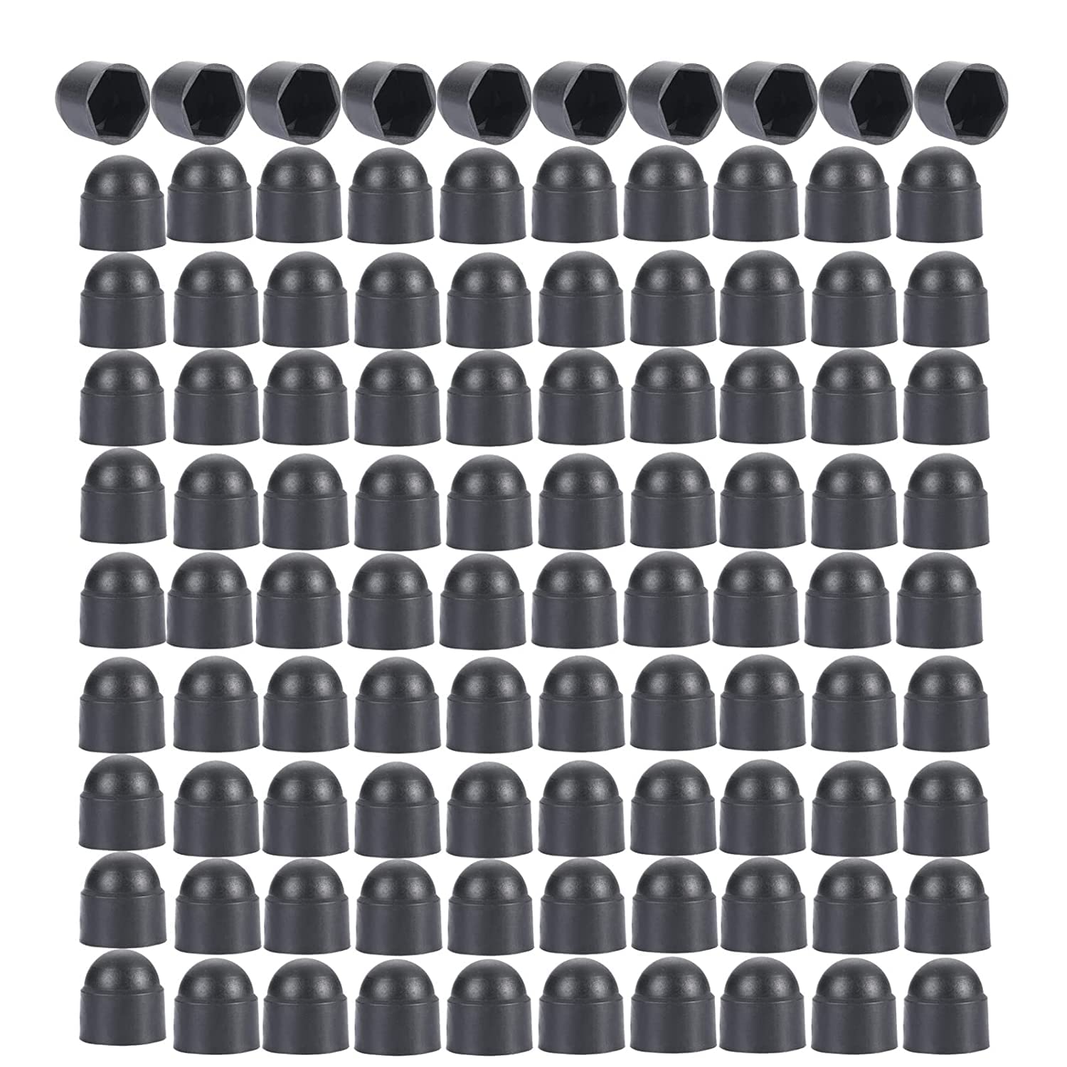 Photo 1 of Plastic Nut and Bolt Protection Dome Cover, Black Hex Nut Protective Caps Cover, No Thread, M6 x 10mm, 100 PCS