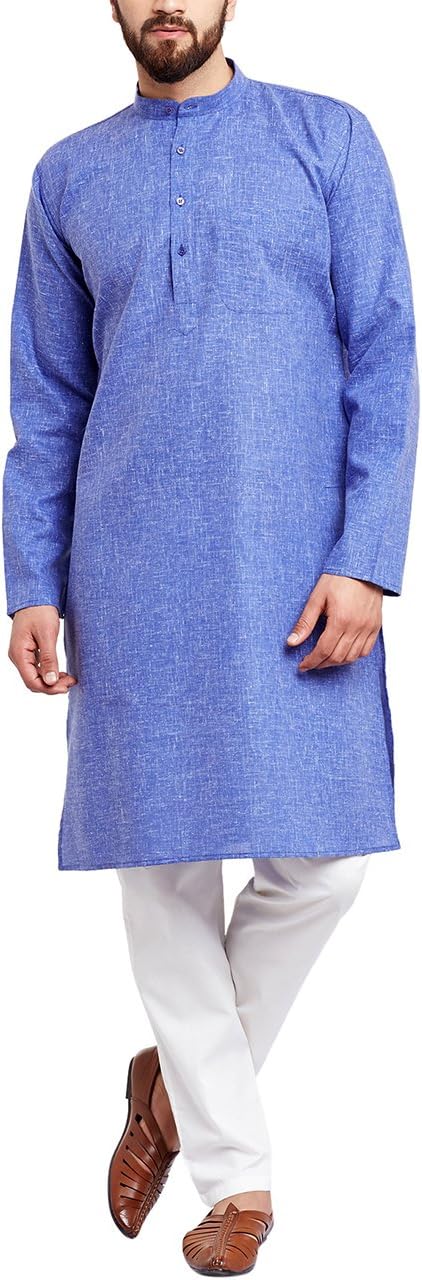 (Since 1958), Indigo Blue, Solid Kurta Pyjama, Cotton Linen blend