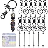24 Pcs Beadable Keychains Bars bulk - 12 Grey DIY Metal Beaded Keychain Making Kit + 12 Bags Included, Bead Keychain Supplies,Blank Key Chain, Perfect for Women, Men, Mother's Day, Birthday Gift