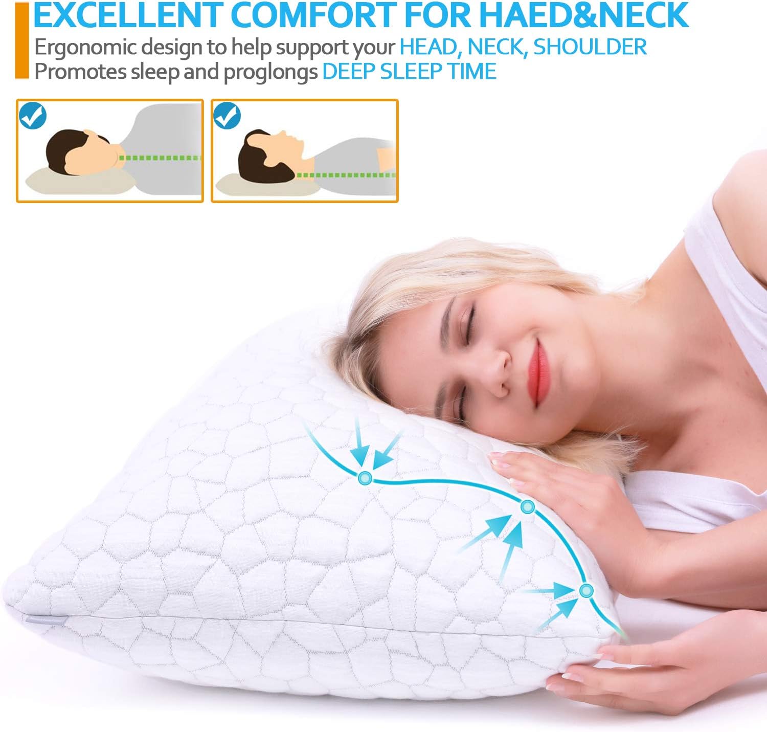 2-Pack Cooling Bed Pillows for Sleeping - Adjustable Gel Shredded Memory Foam Pillow - Hypoallergenic Bamboo Pillows for Side Back Sleepers + Washable Removable Cover Queen Size: Home & Kitchen