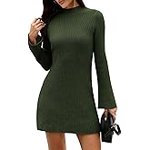 COCCKO Womens Sweater Dress Fall Winter Bell Long Sleeve Mock Neck Ribbed Knit Bodycon Mini Dresses 2025