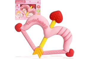 BIGSPINACH Teethers Heart Shape Silicone Baby Teether Toy Easy for Little Hands to Hold,Cupid Bow and Arrow Soft Teething Toy for Infants,Valentine's Day Gift for Girl or Boy (Pink)