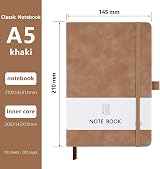 Lefute A5 Notebook PU Leather 200 Pages 80gsm Khaki Elastic Closure Pen Loop view 2