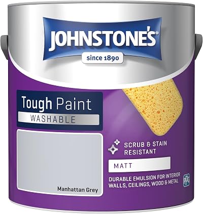 Johnstone's Washable Matt Emulsion Paint Manhattan Grey 2.5L Durable Stain