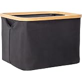 YAHUAN Small Collapsible Laundry Hamper with Bamboo Handle Small Foldable Laundry Basket for Wet &amp; Dry Laundry 13.19 x 16.14x 11.22 inches (Black)