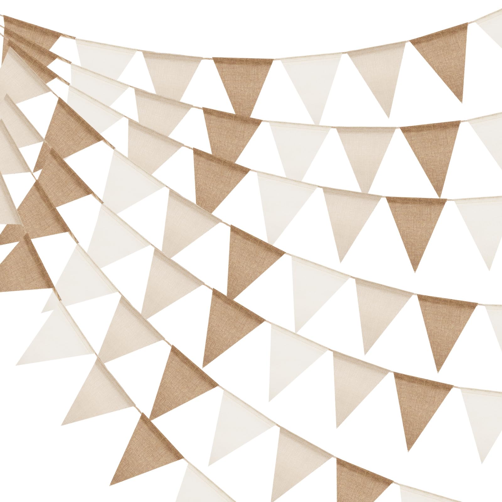 jijAcraft Pre-strung Beige Brown Burlap Bunting: 60PCS Rustic Hessian Bunting 20M Garden Outdoor Burlap Triangle Flags Hessian Banner for Wedding, Birthday, Baby Shower, Room or Garden Decorations