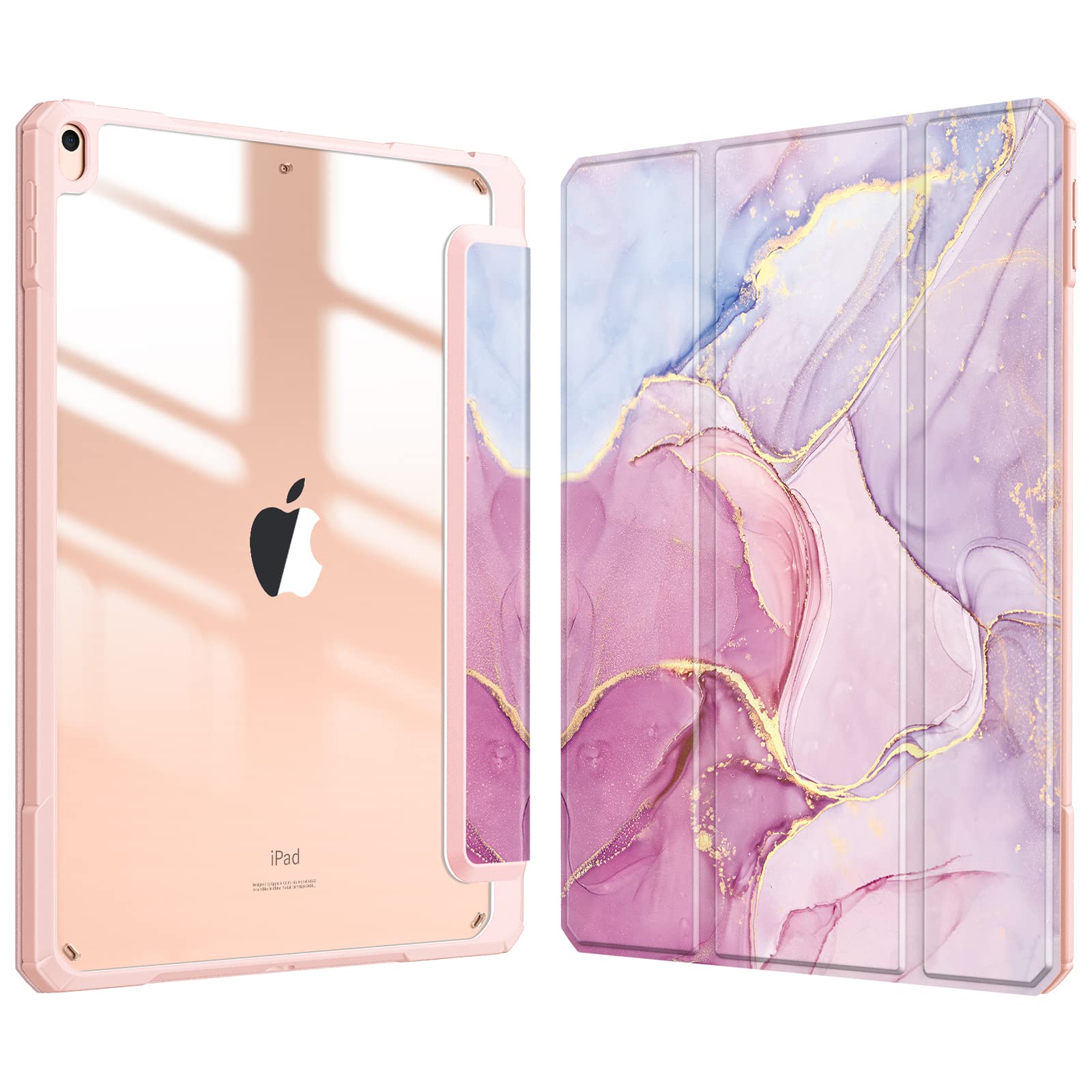 FINTIE Hybrid Case Compatible with iPad Air 3rd Generation 2019 / iPad Pro 3rd Generation 2017, 10.5-inch Built-in Pencil Holder Shockproof Cover with Clear Transparent Back Shell, Glittering Marble — image 1