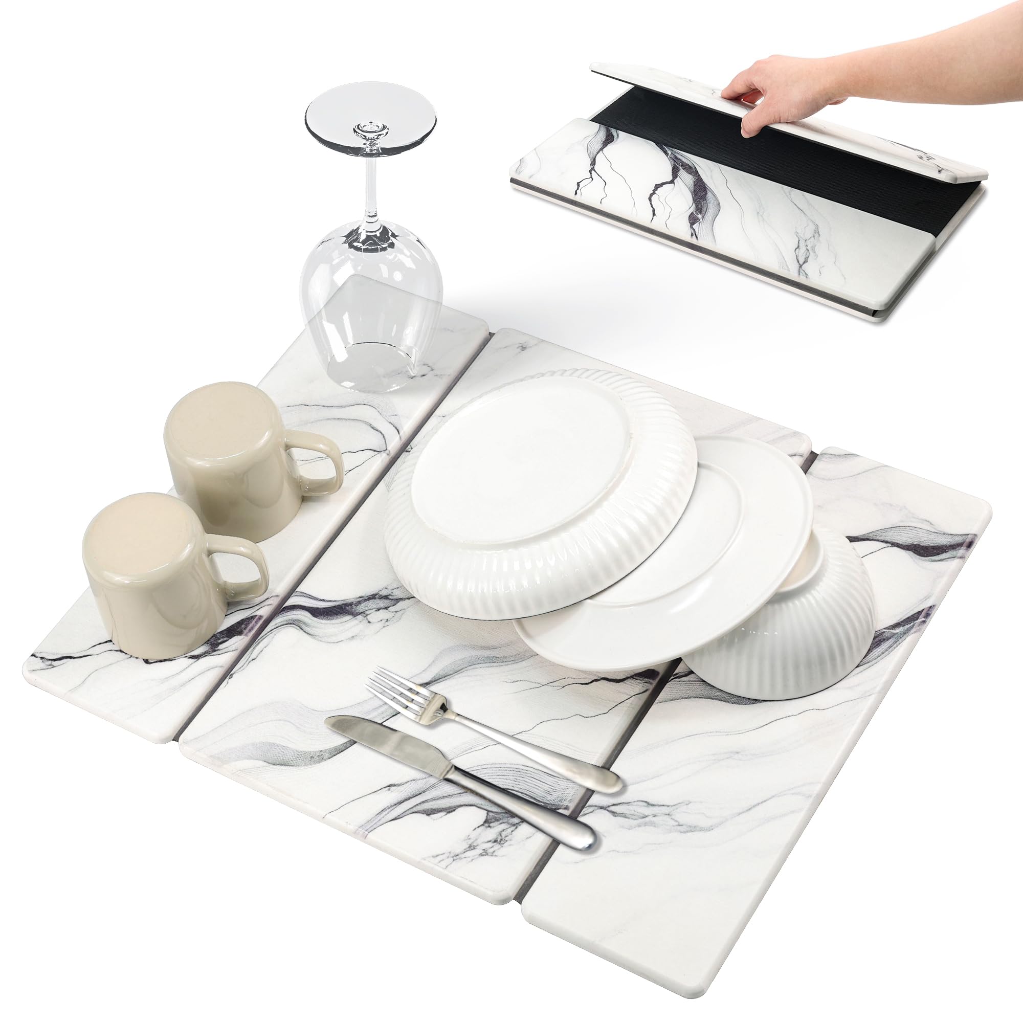 Photo 1 of Large Stone Drying Mat for Kitchen Counter, Foldable Quick Dry Dish Drying Mat, Eco-Friendly Absorbent Diatomaceous Earth Dish Drying Mat (20" X 16") (White, Large)