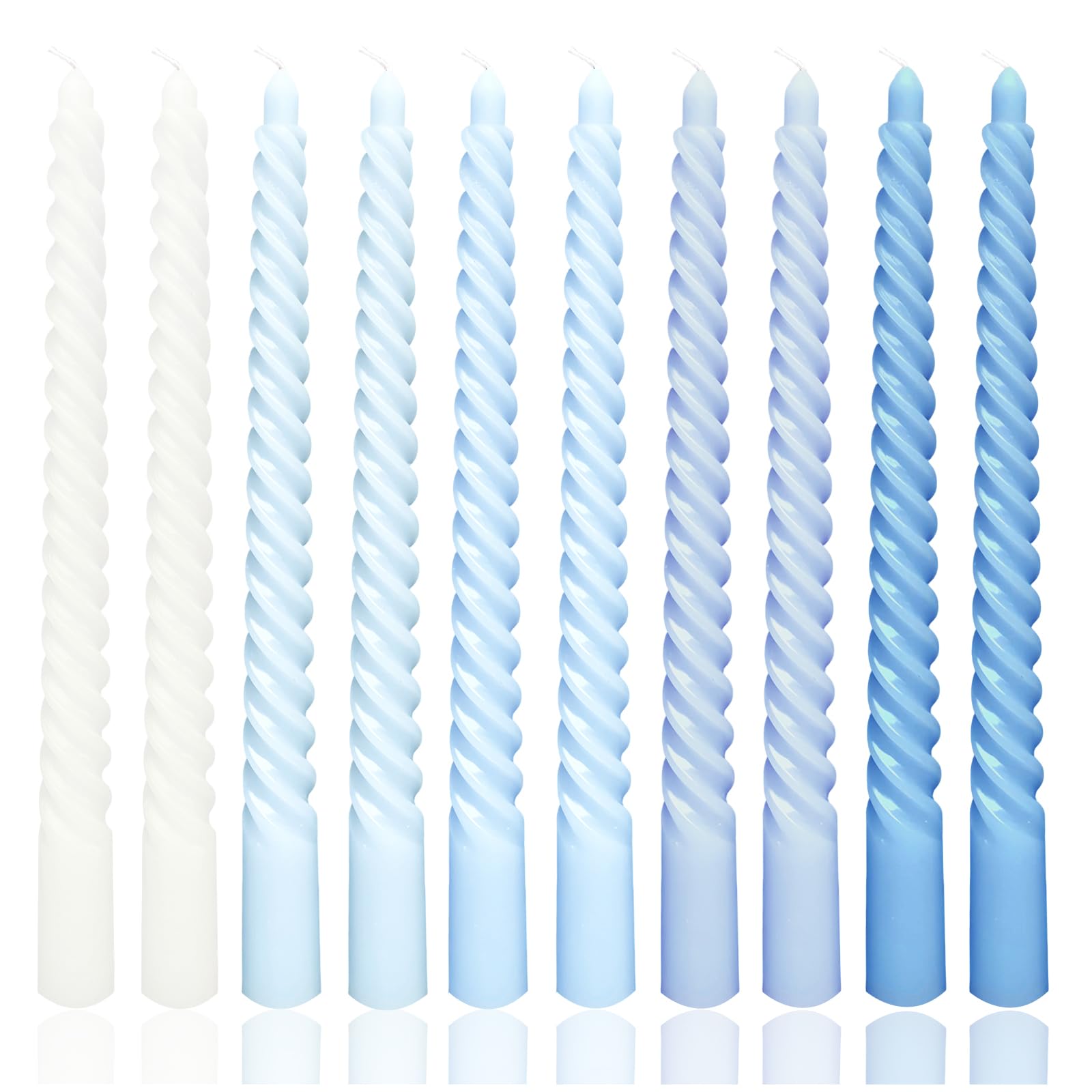Photo 1 of 10 Inch Gradient Blue Spiral Taper Candle Set, 10 Pack Unscented Dripless Candlesticks for Dinner Party Brithday Wedding and Home Decoration