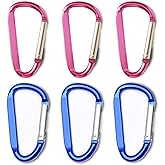 6 Pcs Large Carabiner Keychain Clips, 3" Aluminum D Shape Hooks for Keys, Backpack, Water Bottle, Camping Pink&Blue