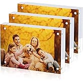 3 Pack Acrylic Picture Frames 4x6, 20%thicker Free Standing Desktop Display,Strong Magnetic Photo Frame, Double Sided Clear Picture Frames , Frameless Standing Desktop Frame for Home, Office, Gift Ready