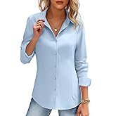 HOTOUCH Women's Button Down Shirts Long Sleeve Dress Shirt Slim Fitted Work Tops Collared Dressy Casual Business Blouses