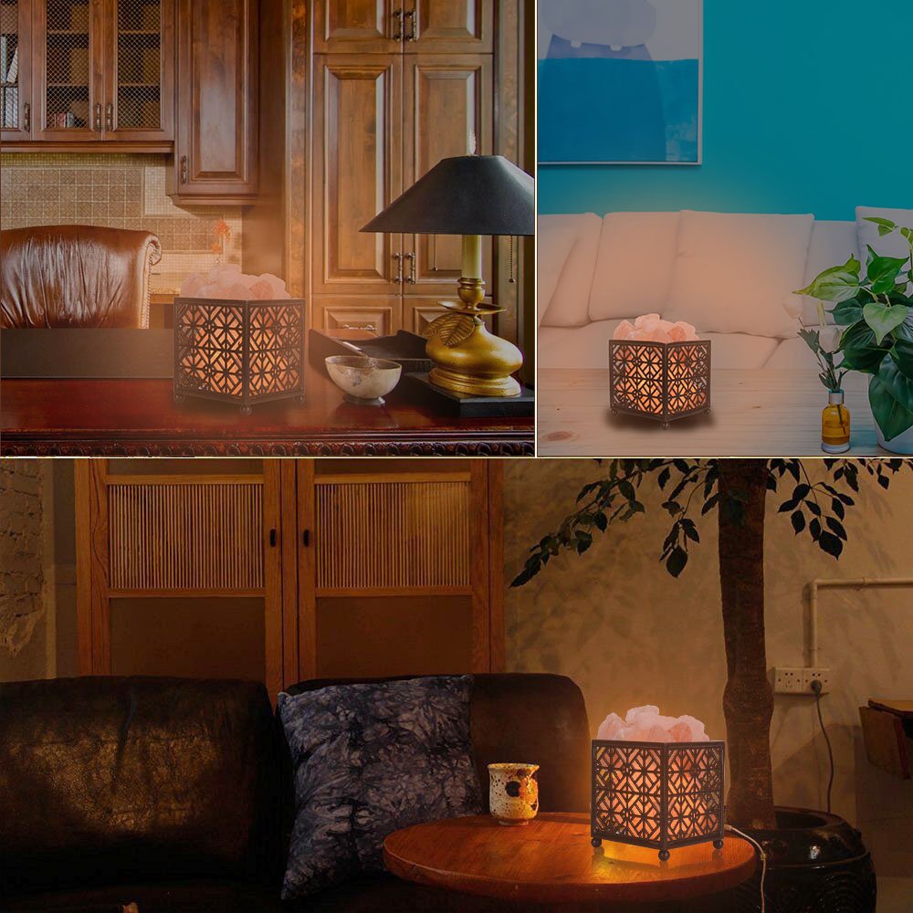 Himalayan Salt Lamp,CREATIVE DESIGN Salt Lamp Natural Salt Rock Lamp with Metal Basket for Air Purifying, Included UL Cord, On/Off Switch and Bulbs. (5’’Height, 4 – 4.8 lbs)