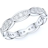 THELANDA Sterling Silver 4mm Stackable Infinity Waves Simulated Round Diamond Genuine Moissanite Full Eternity Band Wedding Ring