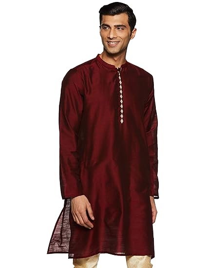 Men's Synthetic pathan Suit Kurta (AW19/NAY-1304_Maroon_Small)