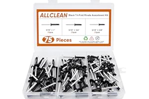 ALLCLEAN 3/16" x 5/8"-3/4"-1" Tri-Fold Rivets Assortment - 75Pcs,Black Tri-fold Exploding Pop Rivets Solid Aluminum Tri Grip Rivets Bulb Style Rivets for Kayak Marine Boat