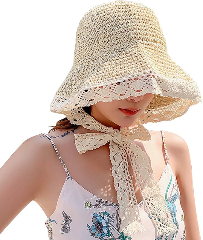 Amazon 帽子 麦わら 女 可愛い ストローハット 大人 春夏秋 56 60cm つば広 Uvカット 熱中症 女の子 Girl Sハット 蝶結び あごひも 調整可 自電車 レース 折りたたみ 携帯便利 メッシュ 通気性良く 麦わらかぎ編み 真夏 ハット 通販
