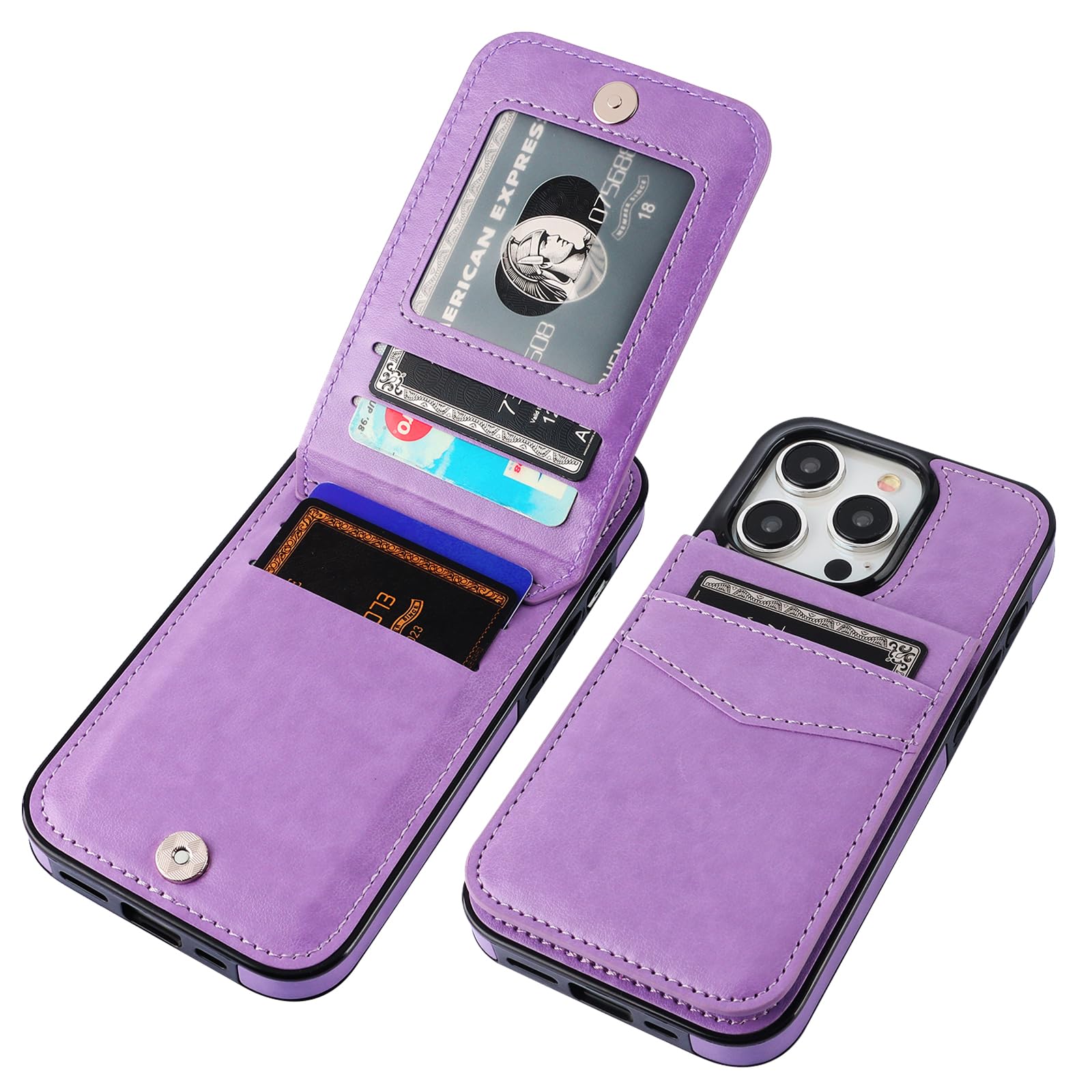 KIHUWEY Compatible with iPhone 15 Pro Case Wallet with Credit Card Holder, Flip Premium Leather Magnetic Clasp Kickstand Heavy Duty Protective Cover for iPhone 15 Pro 6.1 Inch (Purple)