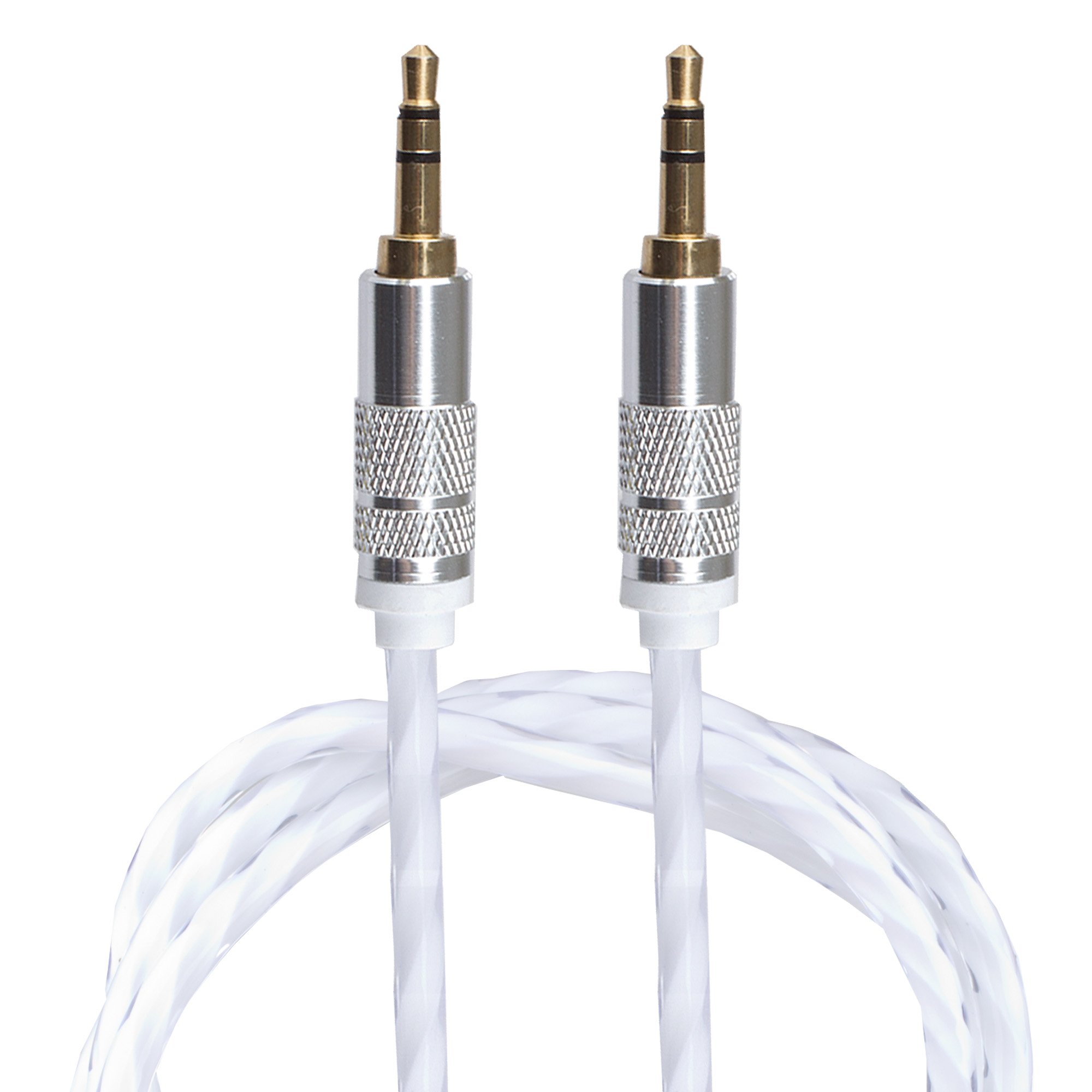 Lilware 0.9 m Braided Woven Fabric Transparent PVC Jacket Aux Audio Cable with 3.5 mm Jack Male to Male Cord for Multimedia Devices - White