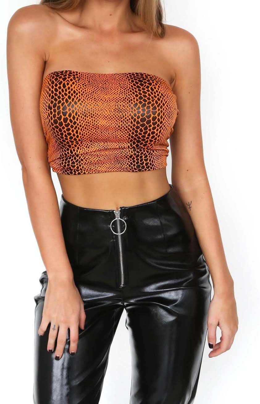 leveltech Women's Strapless Snakeskin Grain Unpadded Bandeau Tube Tops Party Clubwear