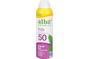 Alba Botanica Kids Sunscreen Spray for Face and Body, Tropical Fruit, Broad Spectrum SPF 50, Water Resistant, 5 fl. oz. Bottle