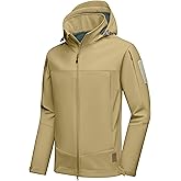Little Donkey Andy Men's Softshell Jacket Hooded Light Waterproof Tactical Jacket Fleece Windbreaker Jackets with 8 Pockets