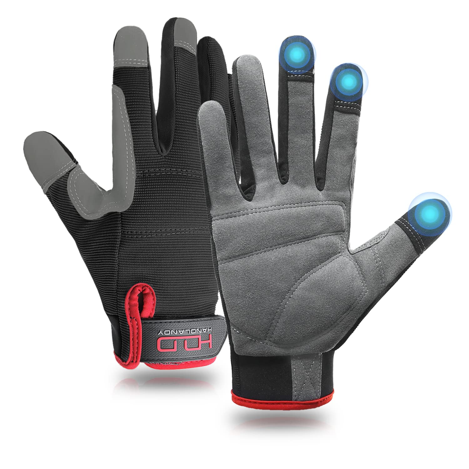 AIGEVTURE Work Gloves Men Mechanic Gloves,Mens Utility Work Gloves Touch Screen,Padded Knuckles & Palm (X-Large, Black)