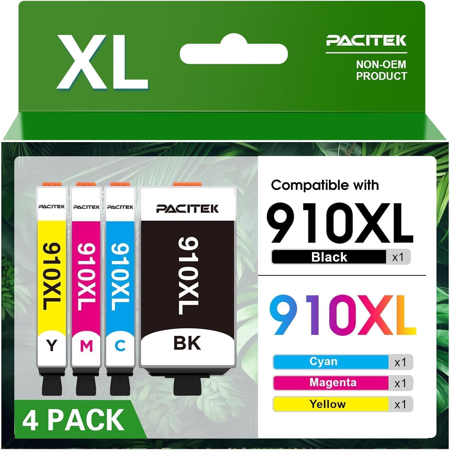 Photo 1 of PACITEK 910XL Ink Cartridges Combo Pack Replacement for HP 910XL 910 Ink Work with Officejet Pro 8010 8015 8020 8025 8030 8035 8028 8018 (B/M/C/Y,4-Pack)