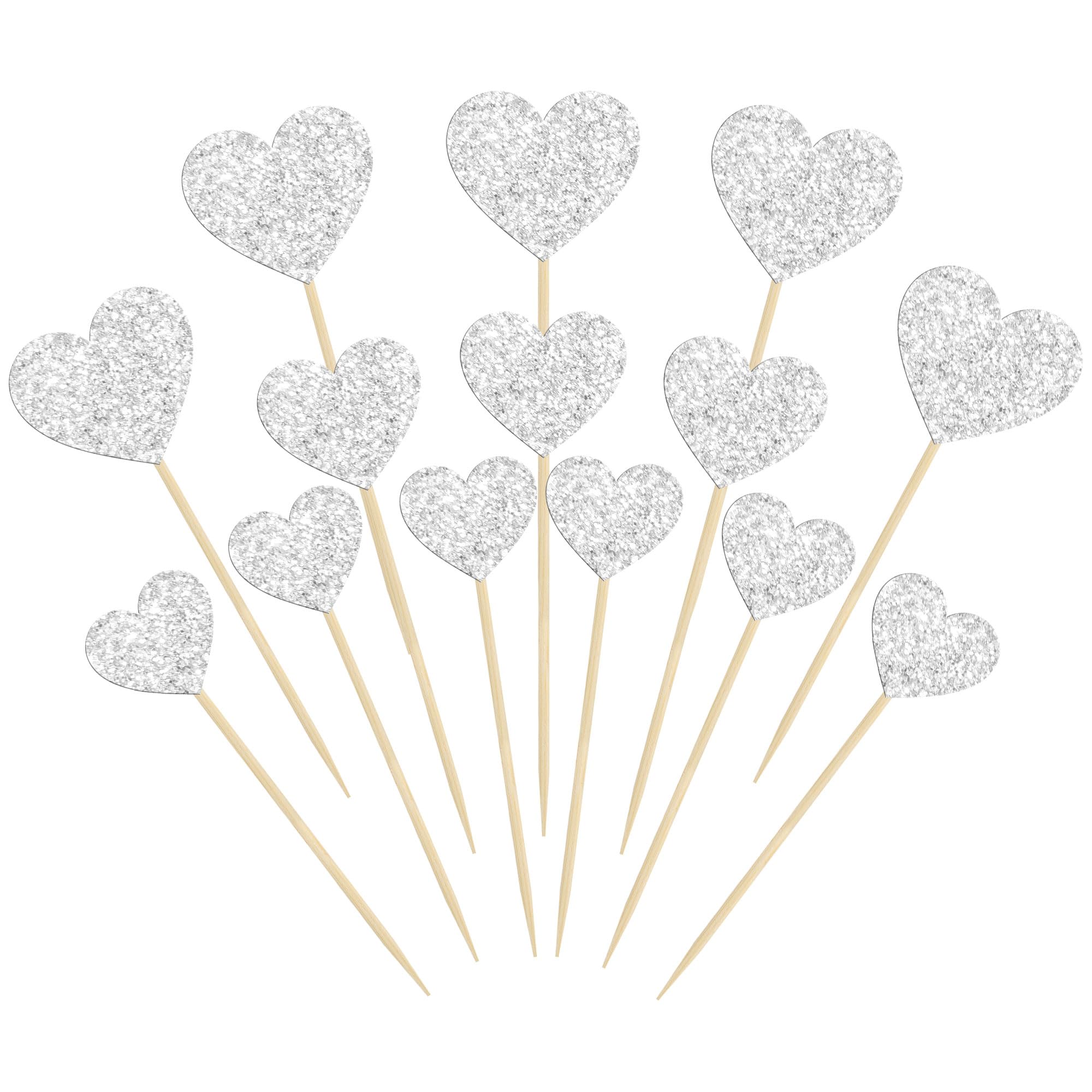 Gyufise 30Pcs Heart Cupcake Toppers Glitter Sweet Love Valentine's Day Cake Decorations for Wedding Engagement Bridal Shower Birthday Valentine's Day Party Cake Supplies Silver