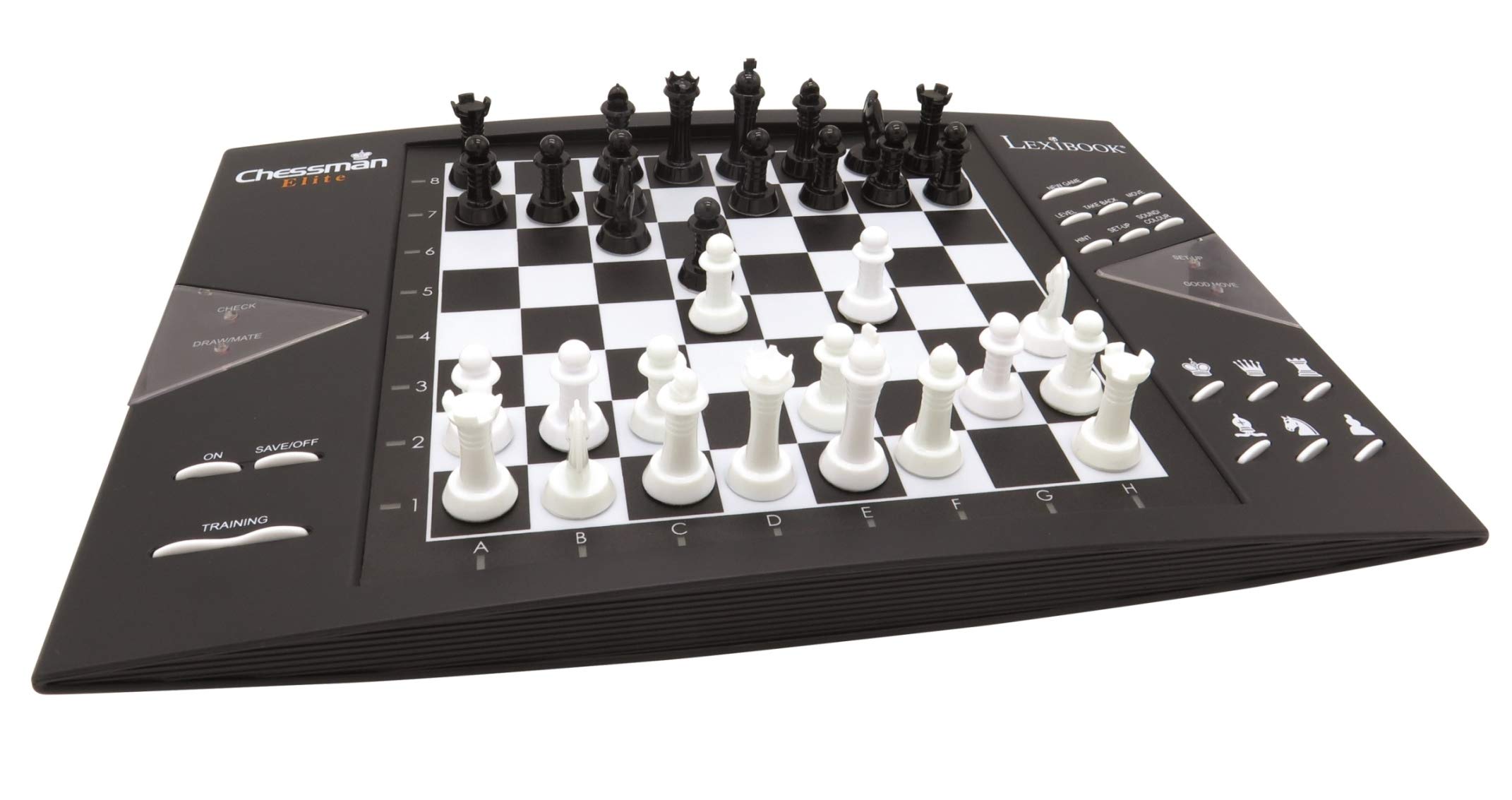 LEXiBOOK Chessman® Elite, Interactive Electronic Chess Game +, 64 Levels of Difficulty, LEDs, Family Child Board Game, Black/White, CG1300