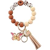 FBOUPYU Cute Silicone Beaded Keychain，Key Chain Holder for Car Keys Women Girl，Daisy Silicone Key Wristlet Resin Butterfly
