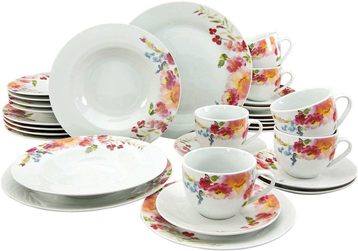 CreaTable, 20483, Series Flower Dreams, Dinnerware Set, Combination Service 30 Pieces, Porcelain
