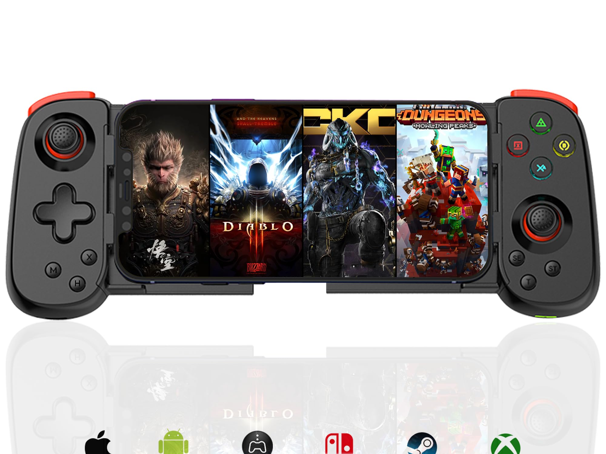 Megadream Wireless Controller for iPhone/Android, MFi Bluetooth Mobile Game Gamepad for iOS/Switch/Lite/PC/PS/Cloud Gaming Stretchable Joystick for iPhone 15 14 13/Plus/Pro/Max, Direct Play (black)