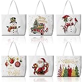 Bencailor 6 Pcs Christmas Canvas Tote Bags Reusable Merry Xmas Tree Aesthetic Grocery Shopping Gift Bags for Women Xmas Gifts (Christmas,Bright)