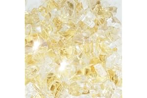 Kleuete 5 Pound 1/2 Inch Crushed Fire Glass for Natural or Propane Fire Pit Fireplace and Landscaping, Gold
