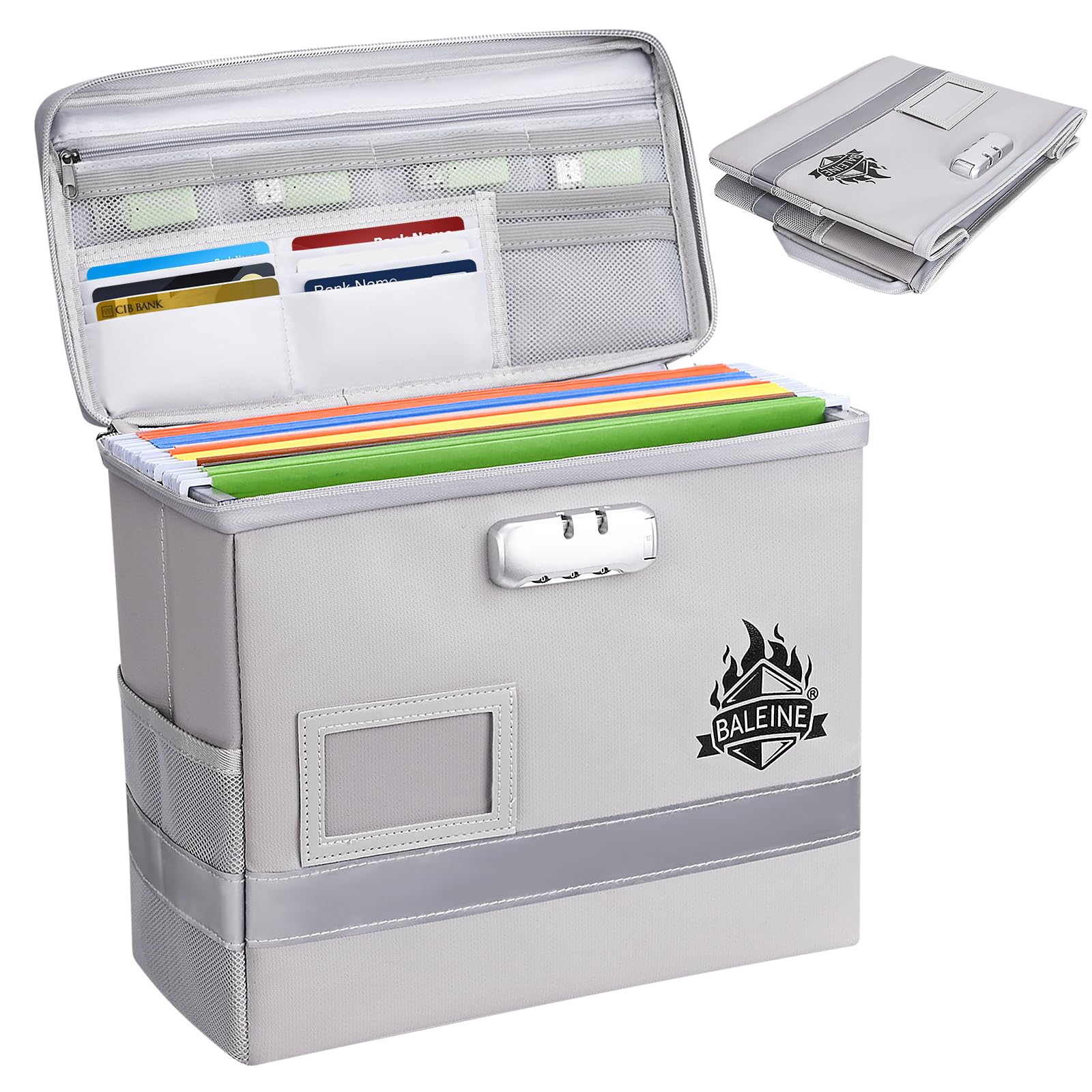 BALEINE Fireproof Document Box with Lock, Portable