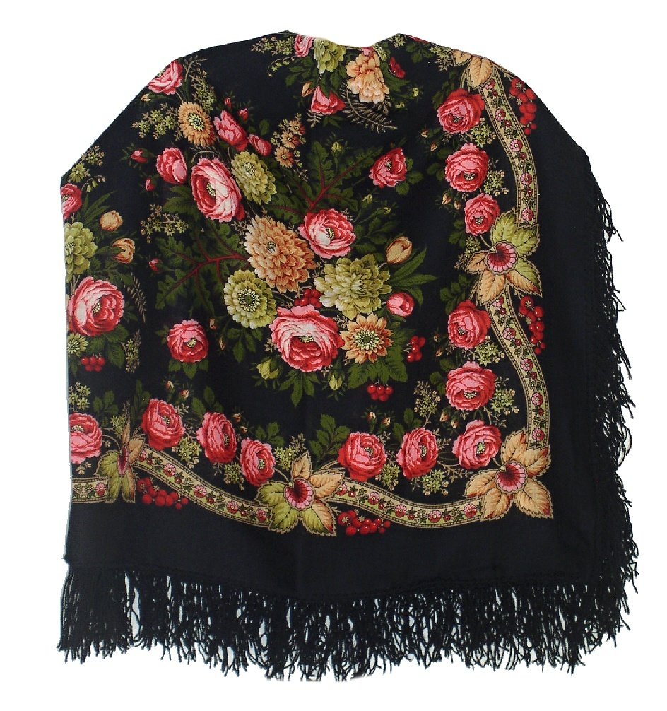 Pavlovoposadskiy Platok Women's Russian Wool Shawl With Wool Fringes Pavlovoposadskiy Platok Women's Russian Wool Shawl With Wool Fringes