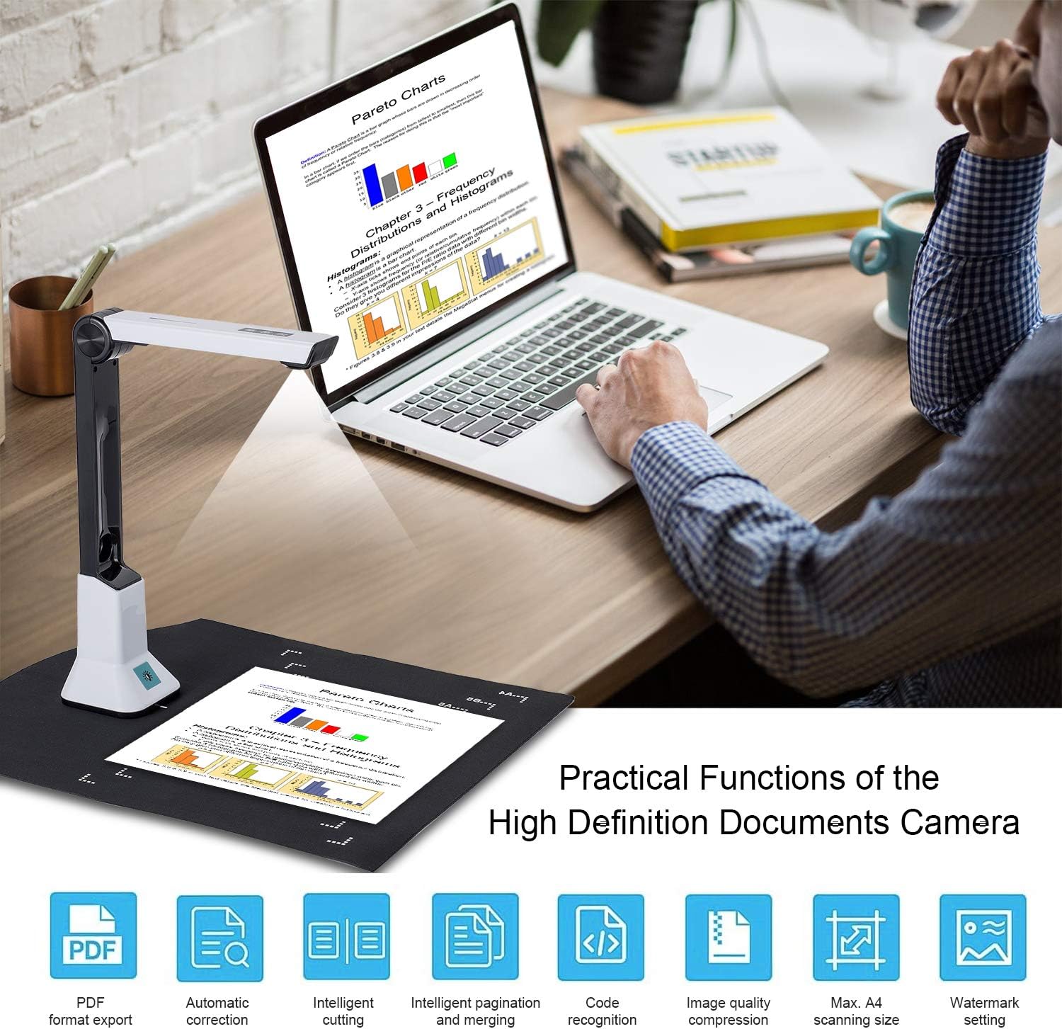 8MP USB Document Camera For Teachers, High Definition Portable Scanner With OCR Text Recognition Function, Real-time Projection Video Recording Versatility A4 Format Used for Office Education Training : Electronics