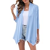 Uvog Women's 3/4 Sleeve Draped Open Front Cardigan Casual Loose Lightweight Cardigans