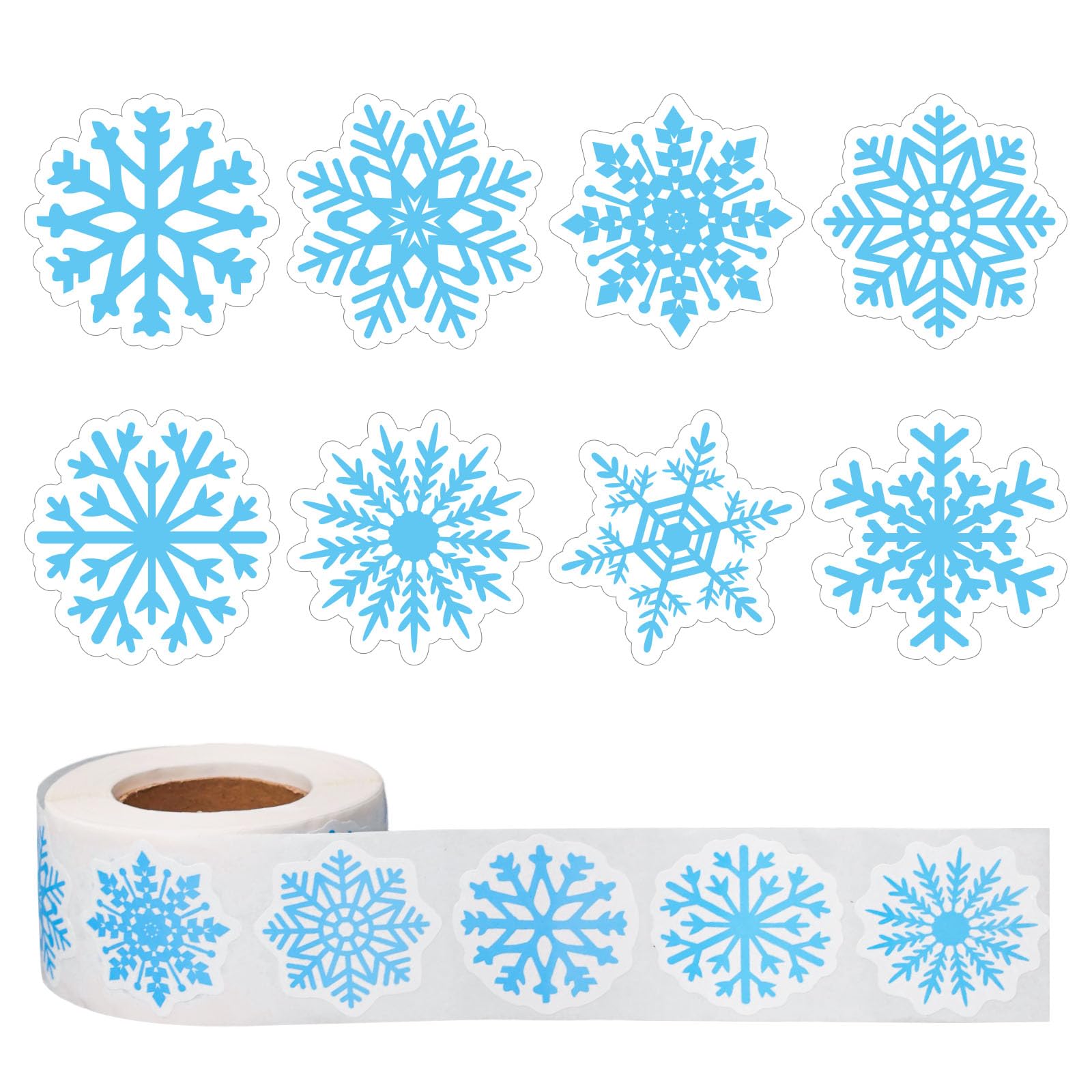 1000pcs Blue Snowflake Stickers, 1.5in/38mm Christmas Snowflake Seal Stickers Roll Xmas Self-Adhesive Decal for Winter Festival Craft Envelope Decorations Party Favor Decor (8 Styles)