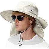 PFFY Sun Bucket Hats for Men Women Fishing Hat UV Protection Wide Brim Beach Safari Hat with Neck Flap